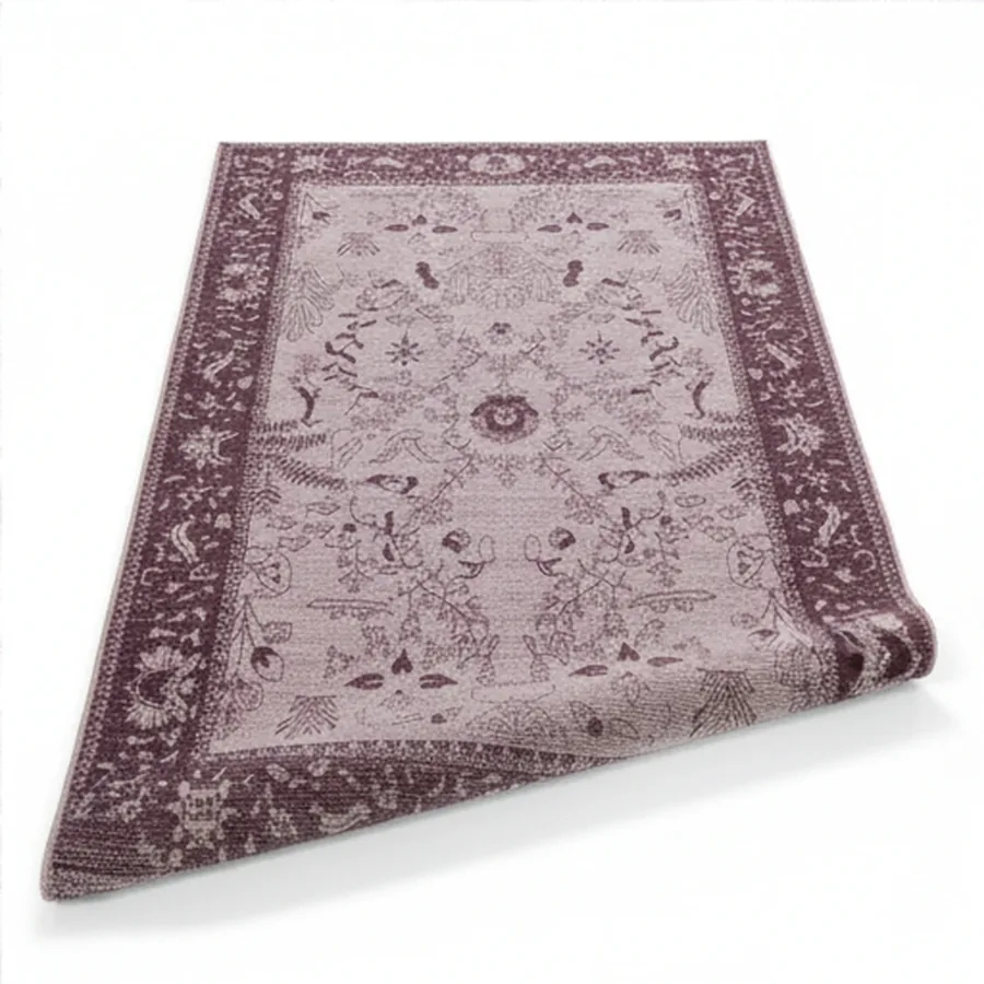 Folded corner showing the rug's edge and backing.